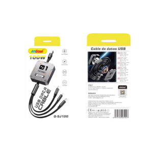 Andowl Kαλώδιο 3 σε 1 Type-C, Lightning & Micro 100W Q-SJ100 – USB Data Cable 075796